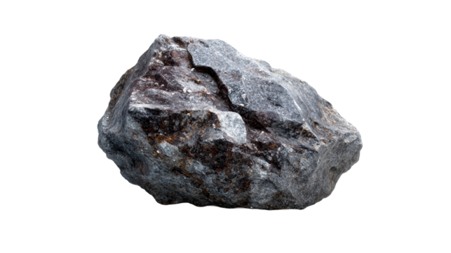 Natural stone rock with rough texture on transparent background