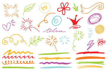 Whimsical collection of decorative sketch strokes, speech bubbles, and squiggly lines perfect for artistic designs, posters, and creative visual branding


