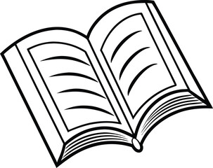 A stylized, black and white illustration of an open book.