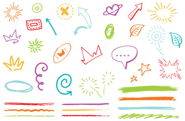 Whimsical collection of decorative sketch strokes, speech bubbles, and squiggly lines perfect for artistic designs, posters, and creative visual branding

