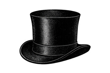 Engraving of a top hat isolated on transparent background, representing sophistication and formality