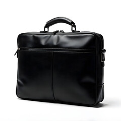 black leather briefcase isolated on white background