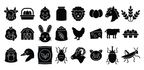 Collections Of Animal Farm Icon Featuring Livestock and Agriculture Themes, Domestic, Mammal, Insect, Wildlife, Ecological, Poultry, Vector Design Illustration