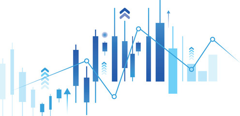 Obraz premium candlestick chart with arrows and line graph in blue tones showing market analysis and trading activity 