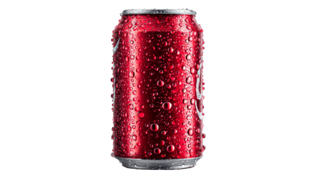 Cold drink can with condensation on clear background