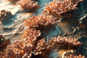 Futuristic Coral Landscape in Metallic Environment