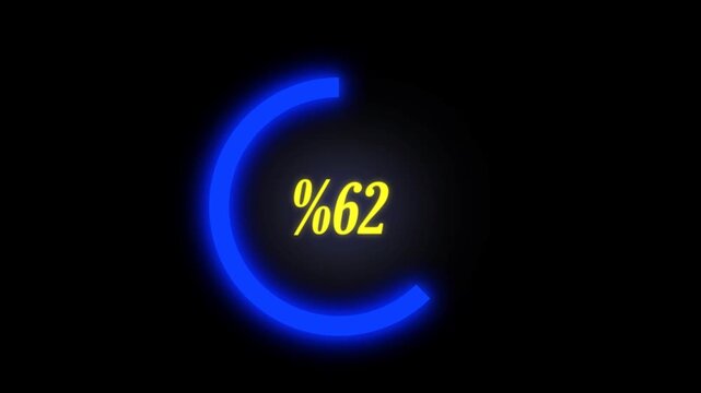 100 Percent Blue Neon Loading Screen Animation on Black Background
