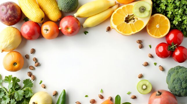 Colorful Fruit and Vegetable Selection on White Background