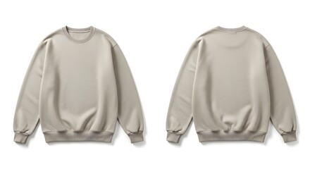 Front and back views of a light beige crewneck sweatshirt, displayed against a plain white background.