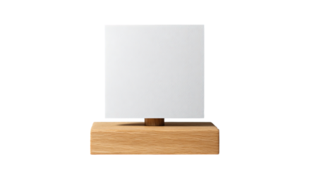 Simple, light-wood display stand with blank white sign