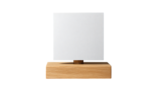 Simple, light-wood display stand with blank white sign