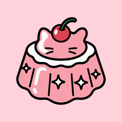 Cute Pink Pudding Cat Dessert Illustration
