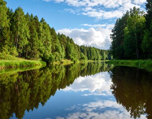 Obraz premium Tranquil river reflecting a summer sky