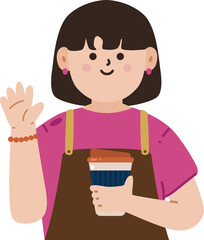 Female Barista Waitress Holding Coffee Vector Illustration