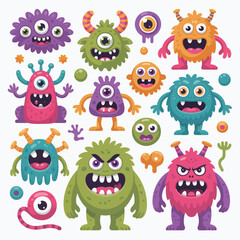 Obraz premium Vector illustration of Cute Monster Characters: A Collection of Fun & Colorful Designs