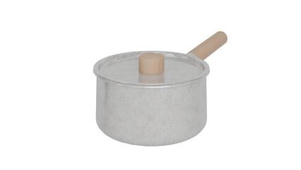 3D Render a small saucepan with a wooden handle