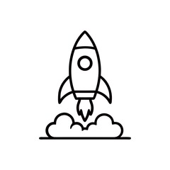 Black and White Rocket Launching into Space Illustration of Exploration and Innovation