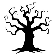 A spooky bare tree silhouette, perfect for Halloween, horror, or autumn themed designs.