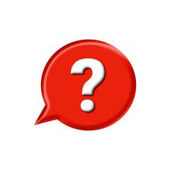 Question mark in red speech bubble asking for help or an answer icon on transparent background