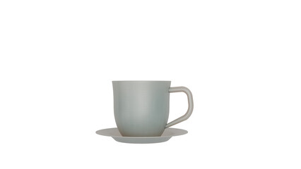 3D Render a cup with a saucer on a white surface