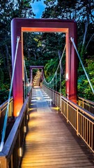 Suspension bridge at "Haeundae walk" trail in Busan, South Korea