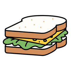Simple cartoon sandwich with cheese and lettuce