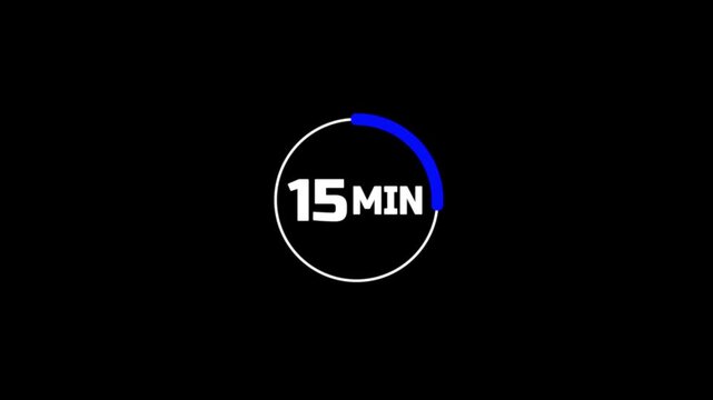 15 minutes timer clock icon 4k animation background.The 15 minutes Stopwatch icon in flat style on black background . Motion graphics 4k