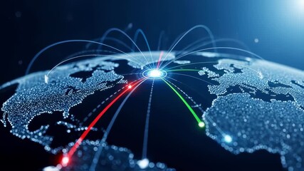 Hightech graphic of global courier routes symbolizing fast international order processing and nextday shipping.