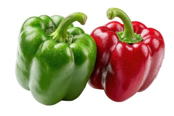 A vibrant pair of bell peppers, showcasing a sweet red and green vegetable, fresh ingredients for healthy cooking isolated on transparent background, a culinary delight