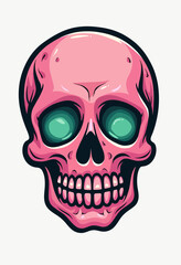 Fototapeta premium A bold and colorful pop art illustration of a pink human skull with glowing green eyes, a modern and edgy design perfect for a cool, contemporary sticker or tattoo. 