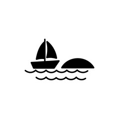 Fototapeta premium Sailboat Sailing Past Tropical Island Icon for Nautical Travel Design