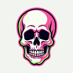 Obraz premium A bold and vibrant pop art illustration of a human skull with a modern, edgy pink and green outline, a perfect design for a cool, contemporary tattoo or sticker. 