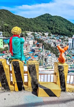 Sculptures of Little Prince and fox overlooking the Gamcheon Culture Village in Busan, South Korea.
