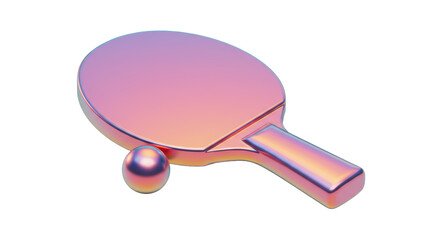 Isolated 3D Render of Metallic Table Tennis Bat and Ball, Essential Equipment for Ping Pong Sport and Recreational Games