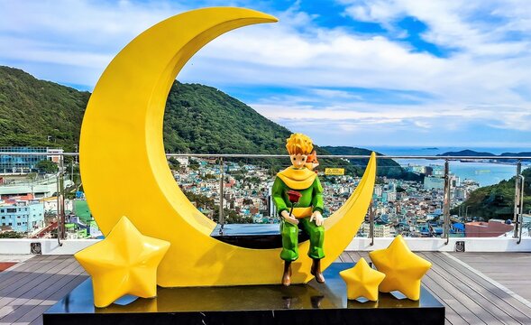 Sculpture of Little Prince over Gamcheon Culture Village in Busan, South Korea.