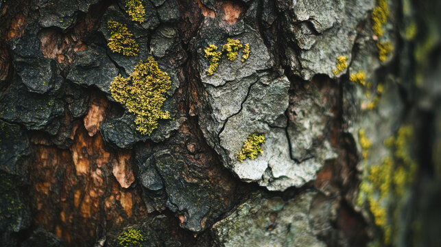 Old Tree Bark with Yellow Moss Texture Natural Surface Background for Forest Ecology Organic Environment and Earthy Concepts - Powered by Adobe