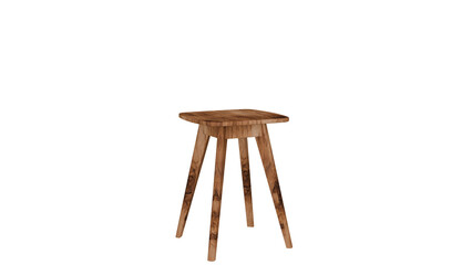 3D Render a wooden stool with a wooden seat on a white background
