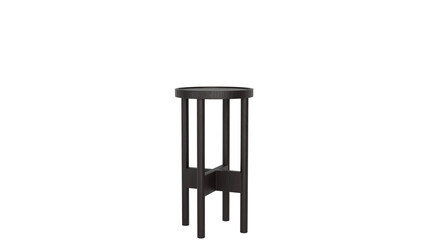 3D Render a black table with a round top and a wooden base