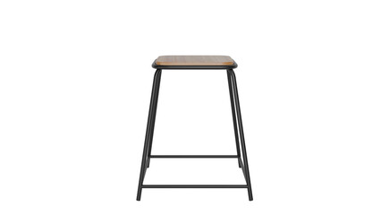 3D Render a wooden stool with a metal frame and a wooden seat
