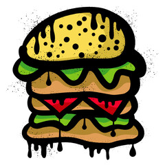 Burger graffiti with spray paint splatter