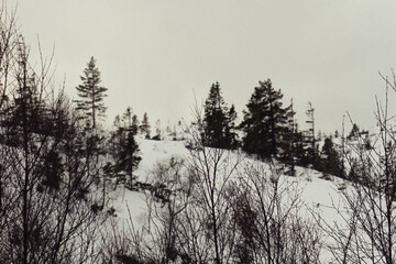 Snowy mountain panorama in Norway