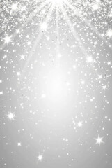 Abstract holiday background with falling snowflakes and a bright star in a blue winter sky