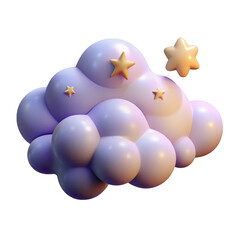 3d dreamy cloud with stars isolated on transparent background