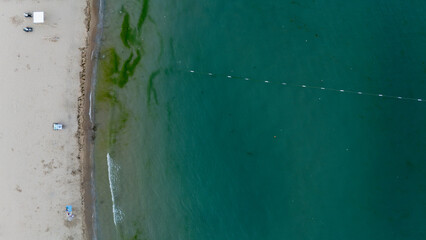 Aerial Drone View Green Turquoise Sea Beach