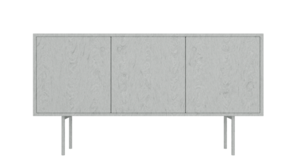 3D Render a white cabinet with three doors and a metal legs