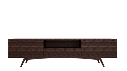 3D Render a wooden entertainment unit with a shelf and a door