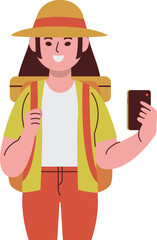 A cheerful male tourist in a floral shirt and glasses holds a camera, smiling as he prepares to take a picture.