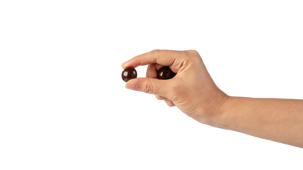Chocolate ball in hand on transparent background