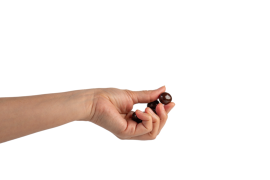 Chocolate ball in hand on transparent background