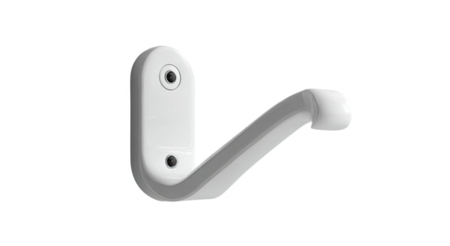 White wall-mounted coat hook with curved arm